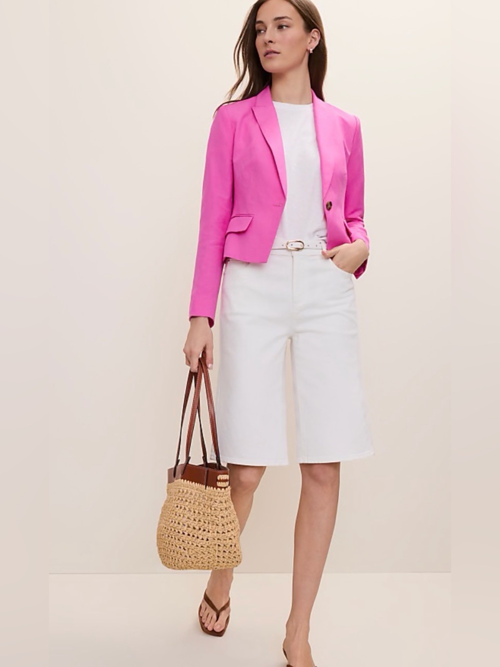 Ann Taylor Hot Pink Cropped Blazer . Like New!
